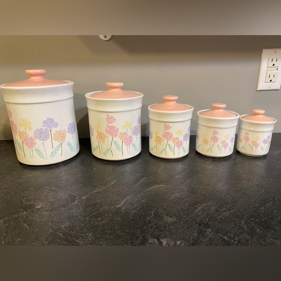 Ceramic Floral Canisters - Picture 1 of 5
